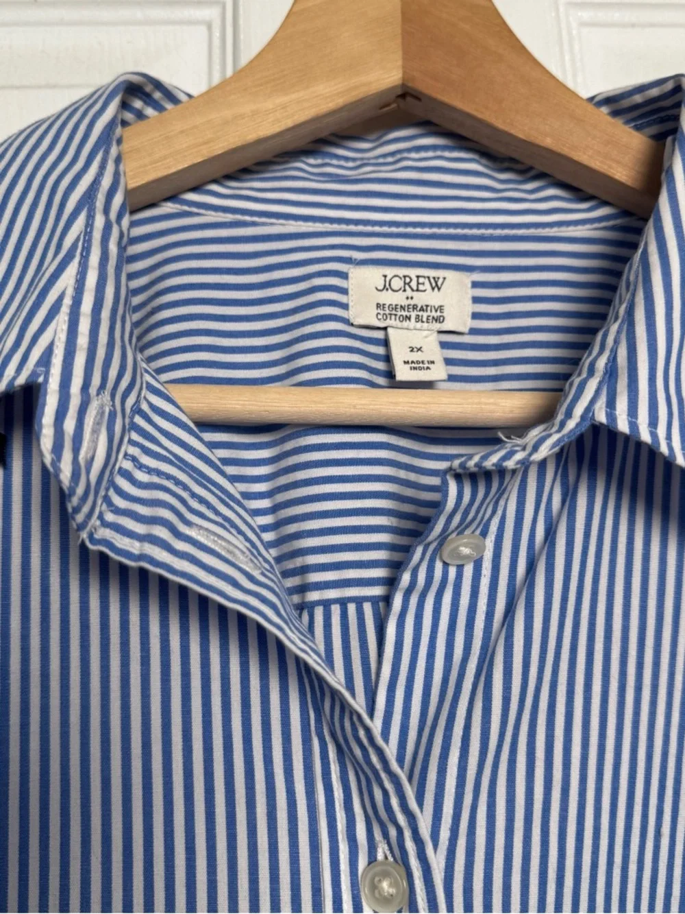 J.Crew Blue Stripe Bow Embellished Button Down Shirt Size 2X Cotton Stretch NWOT - Picture 3 of 12